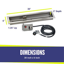 American Fire Products | 30" x 6" Linear Drop-In Fire Pit Pan with Electric Ignition System Kit, CSA | Stainless Steel, Use in Outdoor Fire Pit | For Natural Gas or Propane Fires