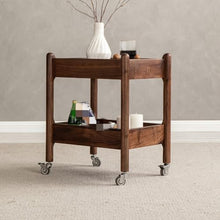 NRFJFOP Solid Wood Edge A Few Wheel Dining Car Sofa Side Table Walnut Layer Storage Coffee