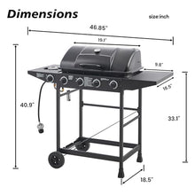 4 Burner Propane Gas Grill with Side Burner, 42000 BTU, Enamel-Coated Grates, Side Tables for Outdoor Cooking