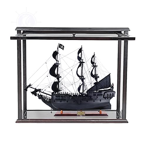 Old Modern Handicrafts Black Pearl Pirate Ship Model with Display Case Multicolor