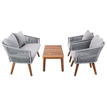 SAFAVIEH PAT7072A Outdoor Velso Rope 4-Piece Seat Cushions and Pillows Included Patio Set