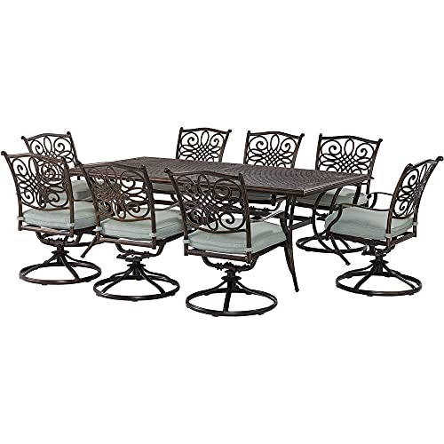 Hanover Renditions 9 Piece Outdoor Dining Set with Sunbrella® Fabric and Swivel Chairs Mist