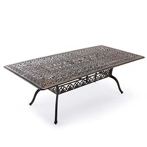Attliahome Outdoor Patio Dining Table - All-Weather Cast Aluminum 87" x 28.5“ Patio Rectangular Table with 2" Umbrella Hole for Balcony Lawn Garden Backyard