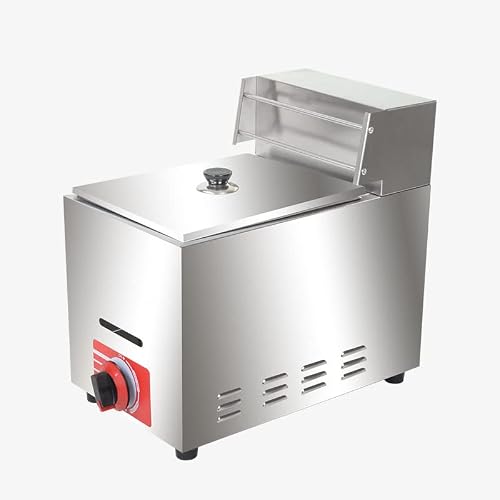 TXGJWRA Commercial Fat Fryer Basket Commercial Gas Fryer,10L20L Single CylinderTwo-Cylinder Fryer Large Capacity,Chip Fryer with Removable Basket and Lid, Outdoor Gas Fryer for R,1Tank1Basket