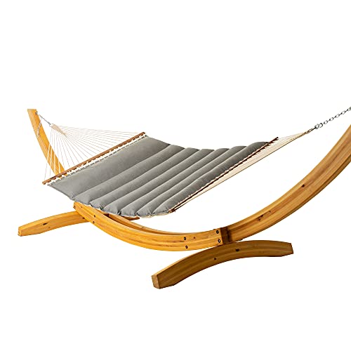 Hatteras Hammocks Cast Slate Sunbrella Pillowtop Hammock with Free Extension Chains & Tree Hooks, Handcrafted in The USA, Accommodates 2 People, 450 LB Weight Capacity, 13 ft. x 55 in.