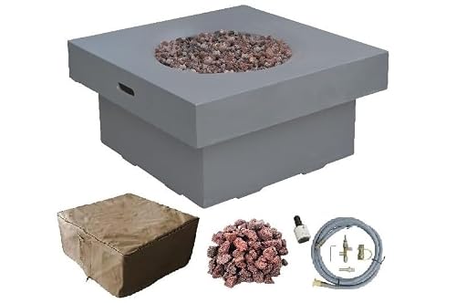 AMS Fireplace | Modeno | Branford | Firepit Table | Cover and Lava Rocks Included | (Fuel: Natural Gas - Light Gray)