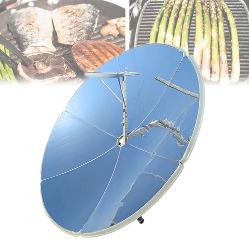 BDJSN 61in Portable Solar Cooker, Parabolic Concentrating Sun Oven, Focal Spot Temperature:800-1000°C, 2000W Outdoor Round Solar Barbecue Grill, Focus Solar Cooker