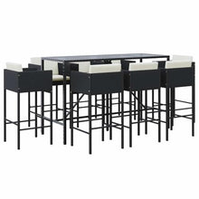 GFMGUEMV 9 Piece Patio Bar Set with Cushions Black Poly Rattan