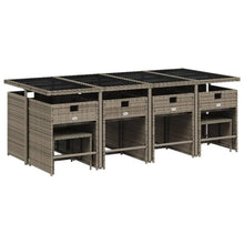 Kaorsrow 13 Piece Patio Dining Set, Gray PE Rattan Outdoor Furniture with Glass Table, 8 Foldable Chairs and 4 Stools for Garden Backyard, Space Saving Cube Dining Set with Cushions