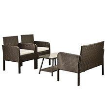 DUYHBAWRS 4 Pcs Patio Furniture Set Outdoor Rattan Sofa Seating Group Include 1 2 Chair Coffee Table Beige/Blue Cushions(E)