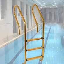 TT-YEL Gold 304 Stainless Steel Pool Ladder with 3 Built-in Pool Steps, Detachable Treads for Underground Pool Ladder, Spa Escalator, Suitable for Water Parks, Hotels