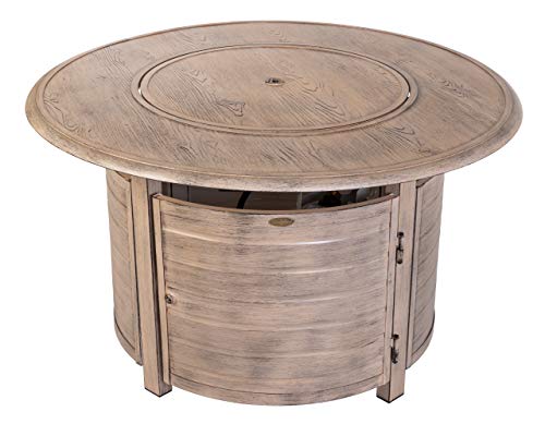 Fire Sense 62739 Thatcher Woodgrain Aluminum Convertible Gas Fire Pit Table 55,000 BTU Outdoor Portable with Fire Bowl Lid, Nylon Weather Cover & Clear Fire Glass - Driftwood Finish - Round - 42"