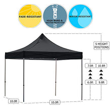 Vispronet 10x10 Pop Up Canopy Tent and 3 Side Walls – Commercial Grade Steel Frame with Water-Resistant Canopy Top and Sidewalls – Wheeled Canopy Bag and Stake Kit Included (Black)