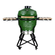 26in Ceramic BBQ Grill, Ceramic Smoker with Stainless Steel Grates,Thermometer, 2 Wooden Handle,Outdoor Cooking,Camping,Picnic(B,24in)