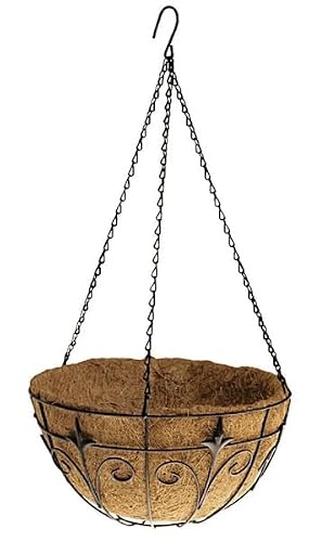 Green Thumb 14" Black Steel Fleur De Lis Finial Hanging Basket Planter with Coco Liner & Chain - Pack of (12)