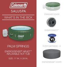 Coleman Palm Springs EnergySense AirJet Inflatable Hot Tub Spa (77" x 28") | Portable Hot Tub with 2 Covers (1 Energy-Efficient Thermal Cover and 1 Standard Cover) | Fits Up to 4-6 Persons | Green