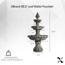 58.3" Leaf Water Fountain, 3-Tier, Outdoor, Gray Resin, Pump
