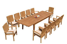 WholesaleTeak 12 Seats 13 Pcs Grade-A Teak Wood Dining Set: 122" Atnas Double Extension Rectangle Table and 12 Wave Stacking Arm Chairs #WHDSWV
