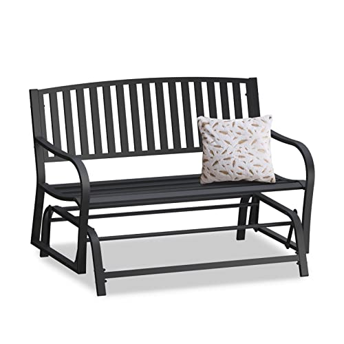 50" Outdoor Porch Glider Bench Patio Gliders, Full Metal Stabilized Steel Frame Finished with Rust Resistant Coating 2 Person Porch Glider, Suitable for Front Yard Garden, Balcony, Poolside