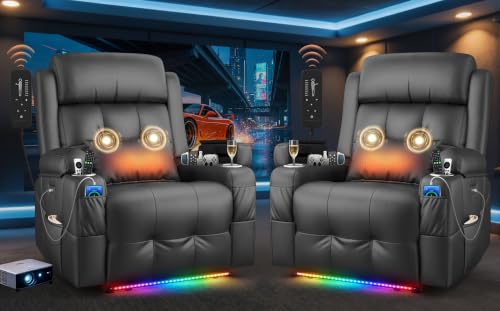 Reclining Loveseat Sofa, RV Loveseat Recliner Wall Hugger Couch, Home Theater Seating, Massage Loveseat with Console, USB & Type-C Ports, Storage Armrests for Living Room, Camper, Game Room, Man Cave