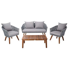 SAFAVIEH PAT7072A Outdoor Velso Rope 4-Piece Seat Cushions and Pillows Included Patio Set