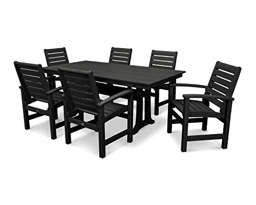 POLYWOOD® Signature 7-Piece Farmhouse Dining Set with Trestle Legs in Black