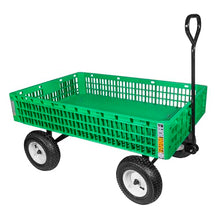 FARM-TUFF Plastic Mesh Crate Garden Wagon, 43.5" x 28" - Heavy-Duty Poly Utility Cart with Pneumatic Tires, 800lb Capacity & Powder-Coated Frame for Gardening, Landscaping & Yard Work