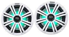 KICKER 45KM84L 8" 600 Watt Marine Waterproof Speakers with LEDs and Rockville Dual 7.7" Aluminum Enclosure White