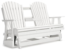 Signature Design by Ashley Hyland Wave Outdoor Glider Loveseat with Drop Down Table and Cup Holders White