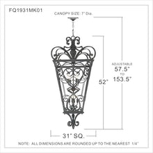 Quoizel Fort Quinn Outdoor Pendant Lighting 31 Inch 8-Light Marcado Black Chandelier