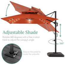 Best Choice Products 10x10ft Cantilever Patio Umbrella w/Base Included, Solar LED Lights 360 Rotation Large Offset Hanging Outdoor Shade for Deck Pool Backyard w/Stand – Rust