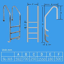 Swimming Pool Handrail 304 Stainless Steel Pool Ladder for 1-1.4m Pool Tube Wall Thickness 1mm 250lbs Load Capacity/Silver / 3 Step (Silver 3 Step)