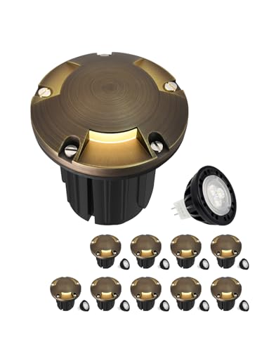 MALORY Low Voltage Landscape Well Lights,（φ126 mm Brass Top Cover 10Pack