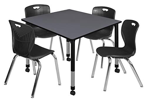 Regency Height Adjustable Mobile Classroom Table Set with 18" Andy Chairs Grey/Black