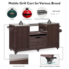 Hassyee Modern Design 66.5" Outdoor Kitchen Island for Big Green Egg Grills, Solid Wood Outdoor Grill Cart with Stainless Steel Top and Drawer (Dark Brown)