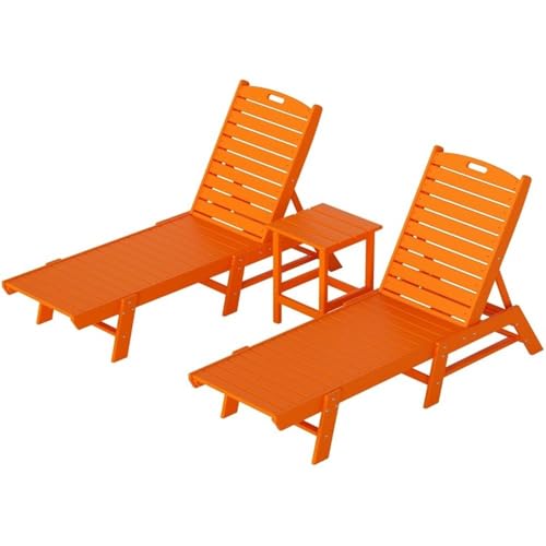 Costaelm Paradise 3-Piece Set Adjustable Adirondack Chaise Lounges with Side Table Orange
