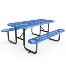 KEIKI 72" Heavy-Duty Metal Picnic Table with Benches, Commercial Outdoor Steel Table with 2.12" Umbrella Hole, 2.5mm Mesh Top, Rust-Resistant Coating, Patio Backyard Park Dining Furniture, Blue