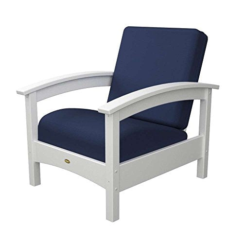 Trex Outdoor Furniture Rockport Club Classic White Arm Chair with Navy Sunbrella Cushion