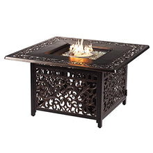 Oakland Living Black Aluminum Patio Fire Table Set with Four Club Chairs with Light Grey Cushions