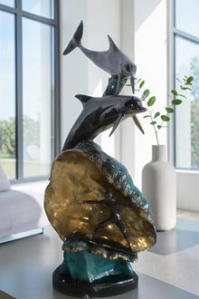 NIFAO Triple Dolphin, Ocean Medium Bronze Statue, 16" L x 11" W x 33" H