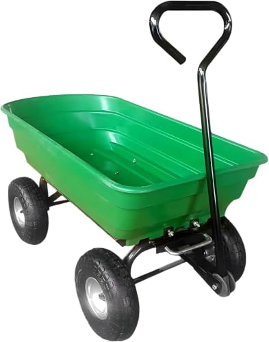 Garden Cart Wagon Heavy Duty with Tipping Bed, 75l Dump Cart for Yard Work, 4 Wheel Wheelbarrow Alternative for Lawn Garden Farm Hauling Soil Gravel Tools