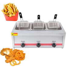 FANYING Commercial Gas Fryer Stainless Steel Oil Fryer with Frying Baskets Adjustable Temperature and Time for Onion Rings Fried Chicken Snack Bars,Triplecylinder10l+10l+10l