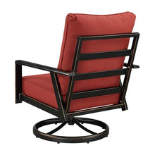 Oakland Living Pair of Black Aluminum Patio Deep Seating Swivel Rocker Club Chairs with Red Cushions