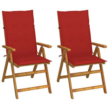 KKgypkn Garden Reclining Chair Set of 2 with Red Cushions and Brown Solid Acacia Wood Frame, Durable Outdoor Seating for Patio, Balcony, Multi-Position Backrest, Weather-Resistant
