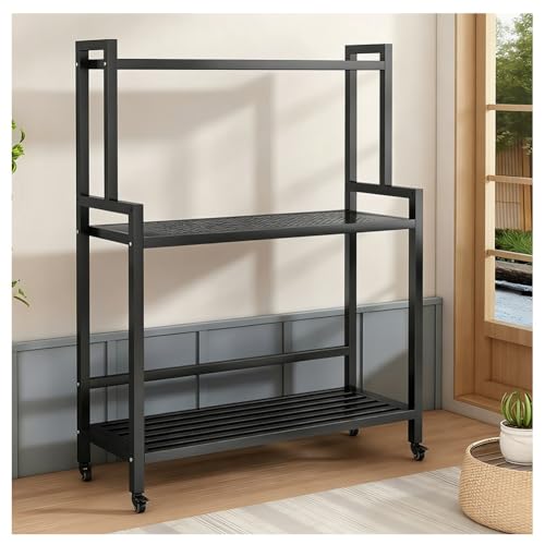 UMJIGF Heavy Duty Metal Plant Stand on Wheels, 2/3 Tier Adjustable Height Flower Shelf Versatile Rack for Garden Living Room Balcony,Black-120x40x147cm
