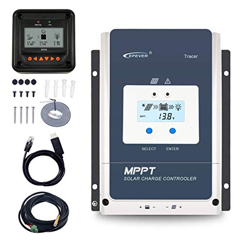 EPEVER 80A MPPT Solar Charge Controller 12V/24V/36V/48V Auto Max.PV 150V Input Negative Ground Solar Panel Charge Regulator with MT50 Remote Meter Temperature Sensor RTS & PC Communication Cable RS485