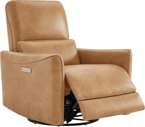Power Recliner Chair for Elderly Adults, Large Electric Reclining Chair with Massage and Lumbar Heat, Modern PU Leather Swivel Rocker Recliner with USB Ports for Living Room