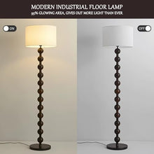 French Vintage Country Floor Lamp, Modern Dimmable Floor Light, Walnut Color Wood Ribbon with 9 Round Sphere and Linen Lampshades, for Living Room Bedroom Study Corner