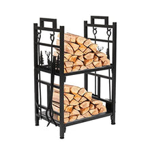 DOIBG Floor to Ceiling Black Home Firewood S Rack with Tool Rack Divider Organize and Store Firewood Artfully