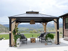 Sunjoy Hardtop Gazebo 11x13 ft Outdoor Patio Black Aluminum Frame Double Tiered with Mesh Netting